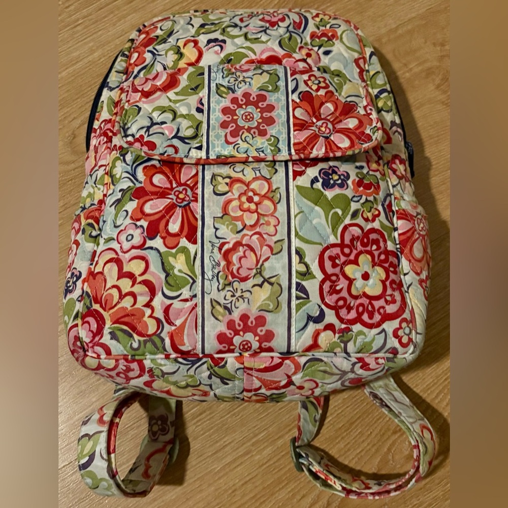 Vera Bradley Floral Quilted Hope Gardens Backpack in Red, Pink, Green, Blue
